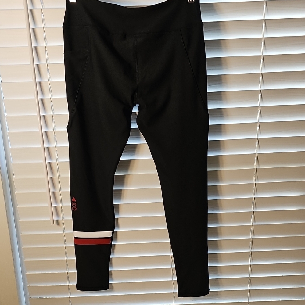 Gottex Legging Black With Red And White Stripes At ( Back) Calf Size Large - Picture 4 of 8